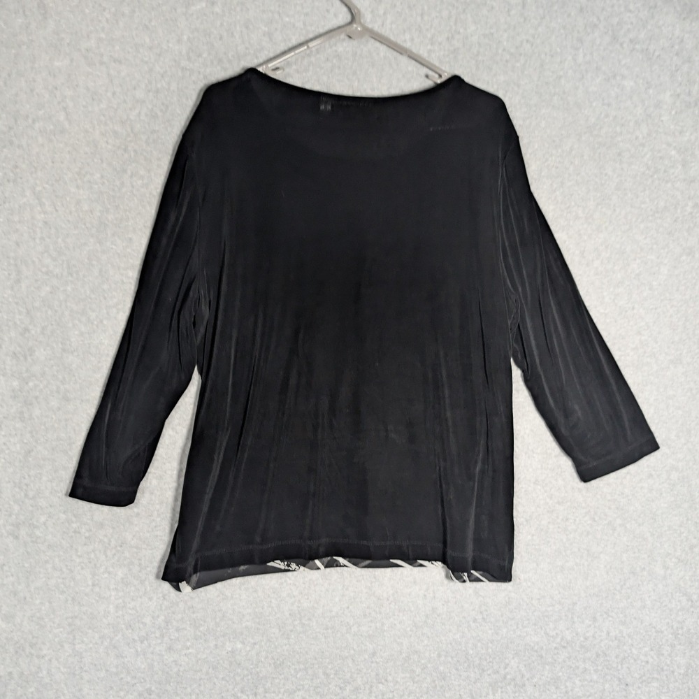 Chicos Travelers Top Size 3 Black Abstract 3/4 Sleeve Scoop Neck XL Tiered - Picture 3 of 11